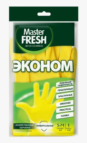 MASTER FRESH ЭКО перчатки хозяйственные латексные с хлопком р.S/M